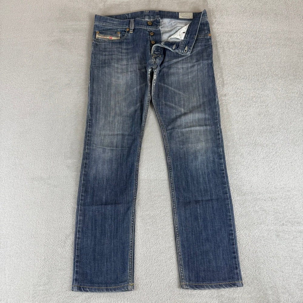 Diesel Tepphar Slim Carrot Jeans Mens 31x29 Blue Button Fly Distressed Stretch